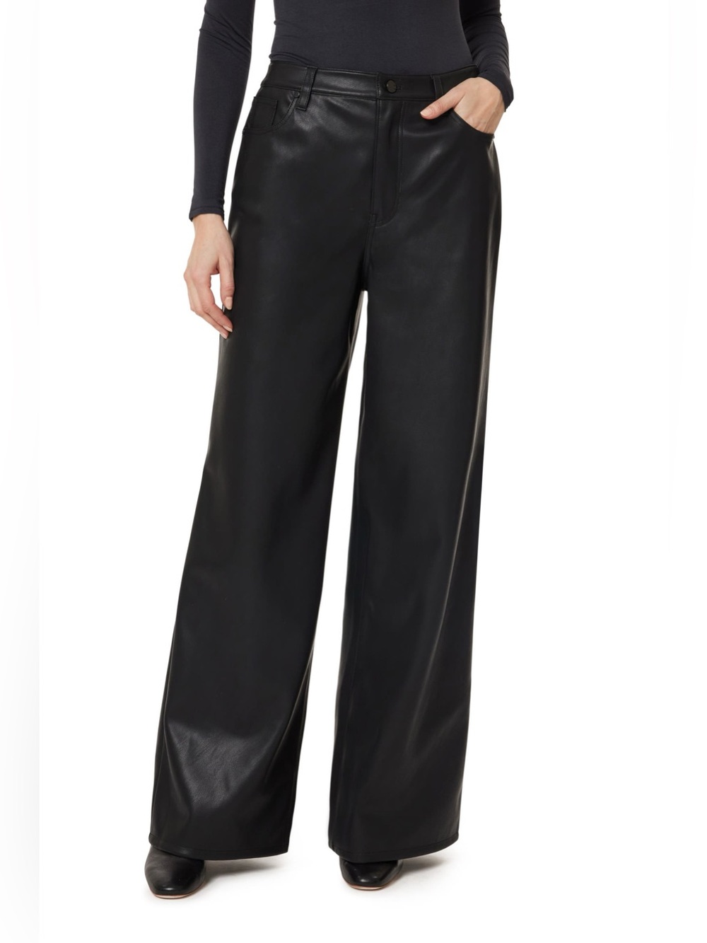 Habitual Slouch High Rise Wide Leg Faux Vegan Leather Pants 4/27 BLACK